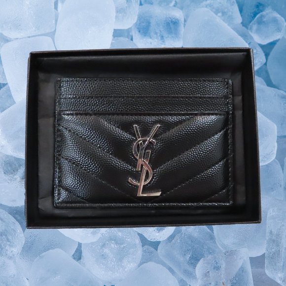 NEW Saint Laurent Accessories Ysl Card Holder With Silver Hardware Color Black - Picture 1 of 7